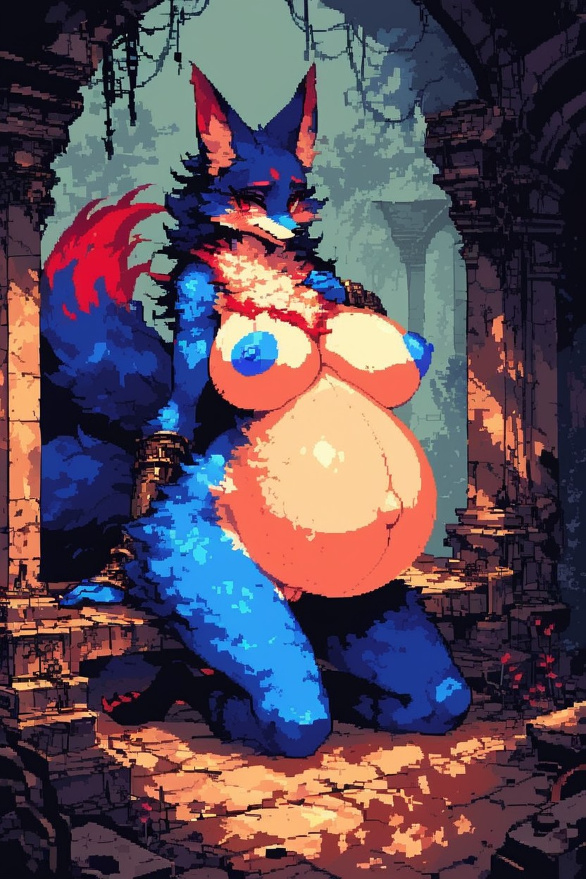 Fluffy Fur, Extremely Heavily Pregnant, Soft Curvy Body Furry AI Porn