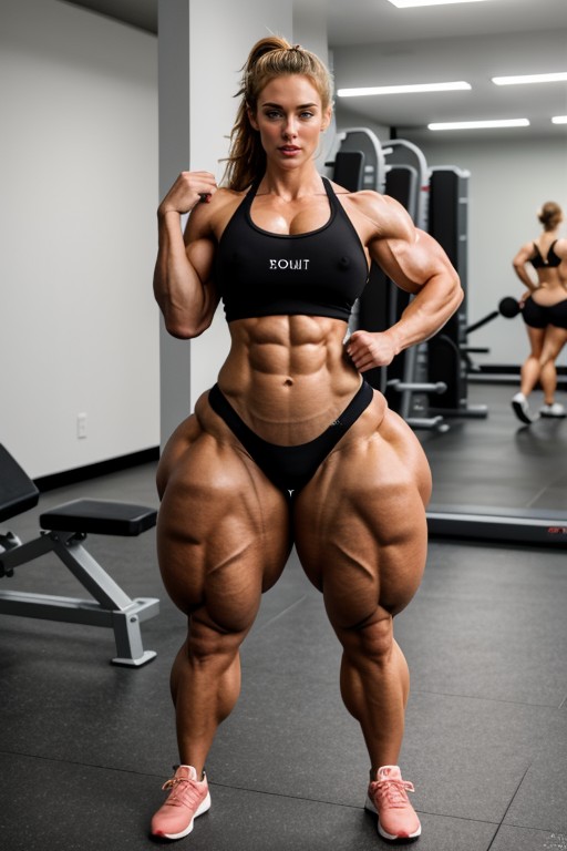 Hyper Muscular, Hyper Gigantic Muscles, Black Hair AI Porn