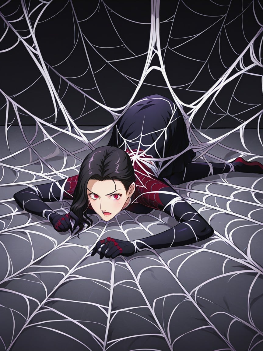 Webs Everywhere, Black Hair, Medium Breast Hentai AI Porn