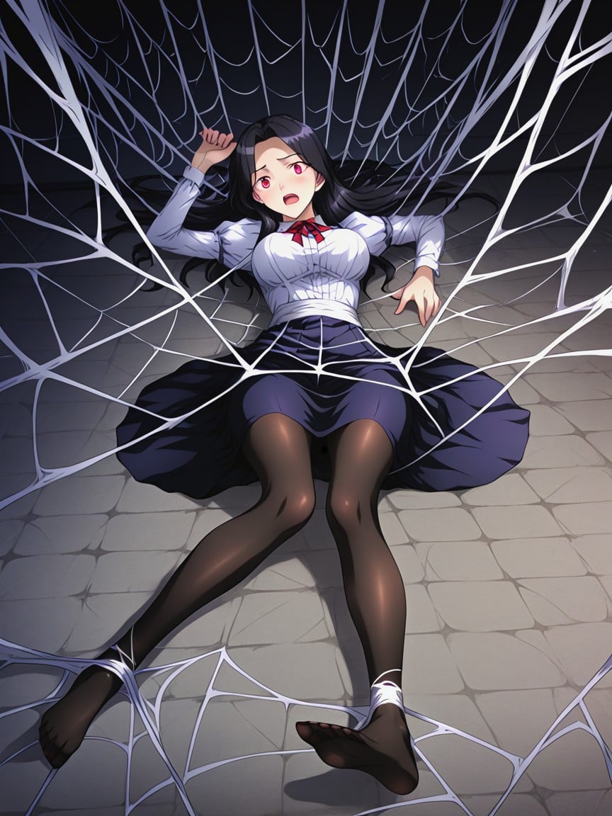 Struggling, Webs Around Chest, Wearing Pantyhose Hentai AI Porn