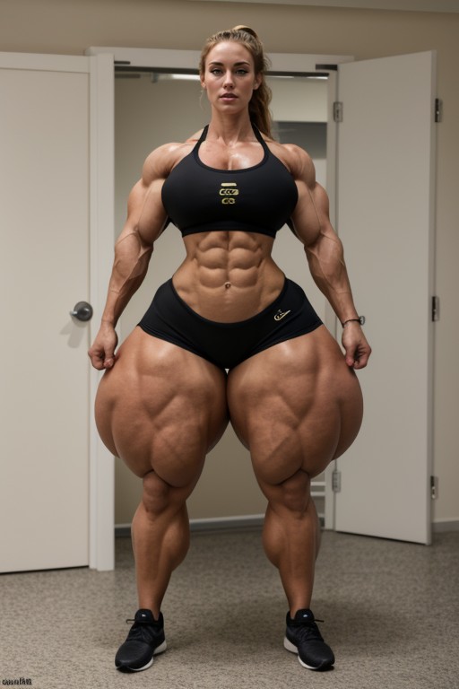 Shorts, Hyper Gigantic Massive Muscles Woman, Hyper Muscular AI Porn