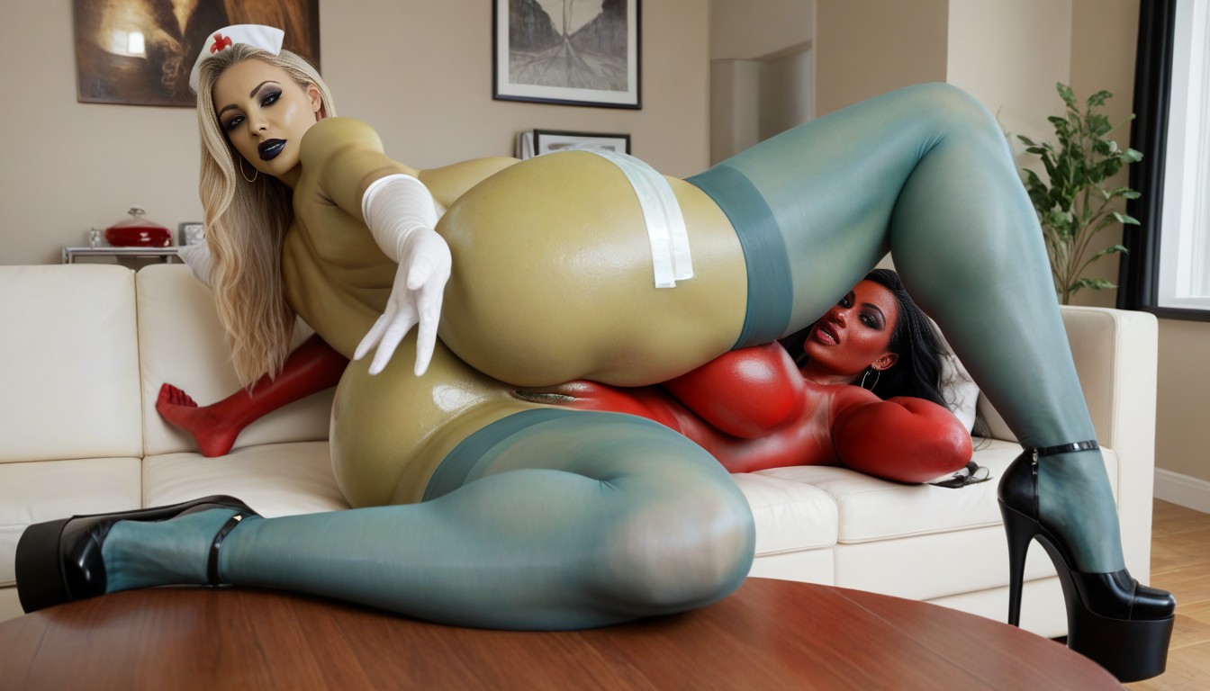 Multicolor Stockings, Colossal Thighs, Large Tall Woman Nursing Nurse Woman AI Porn