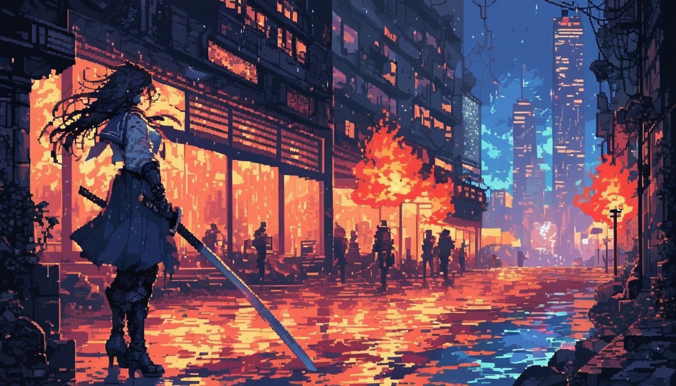 Wet Hair, Futuristic City, Female Hentai AI Porn