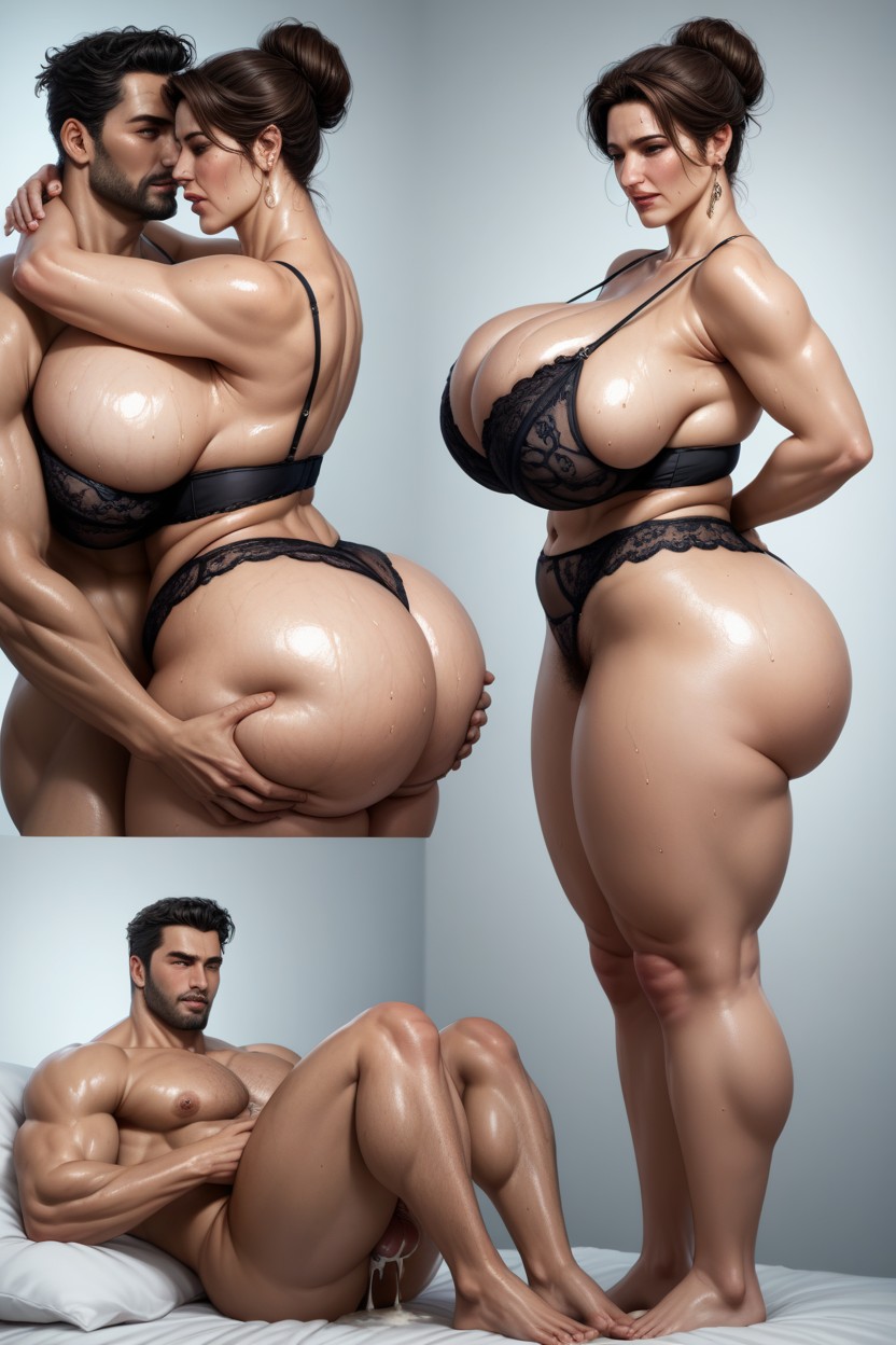 Sweaty, Large Areolas, Hair Bun AI Porn