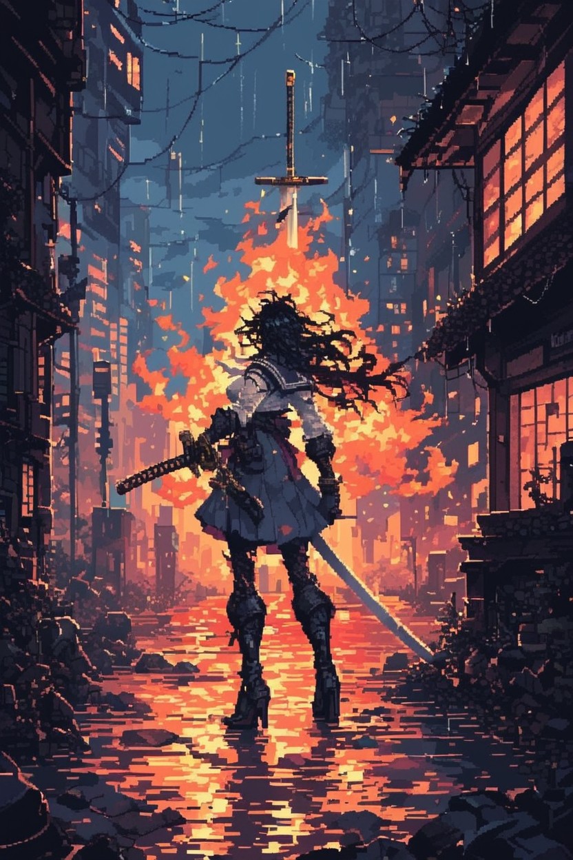 Holding Katana Sword, Focus, Futuristic City Hentai AI Porn