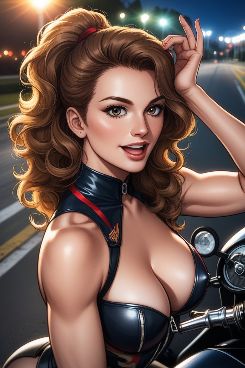 Motorbike, Showing Off Breasts, Wind In Hair Hentai AI Porn
