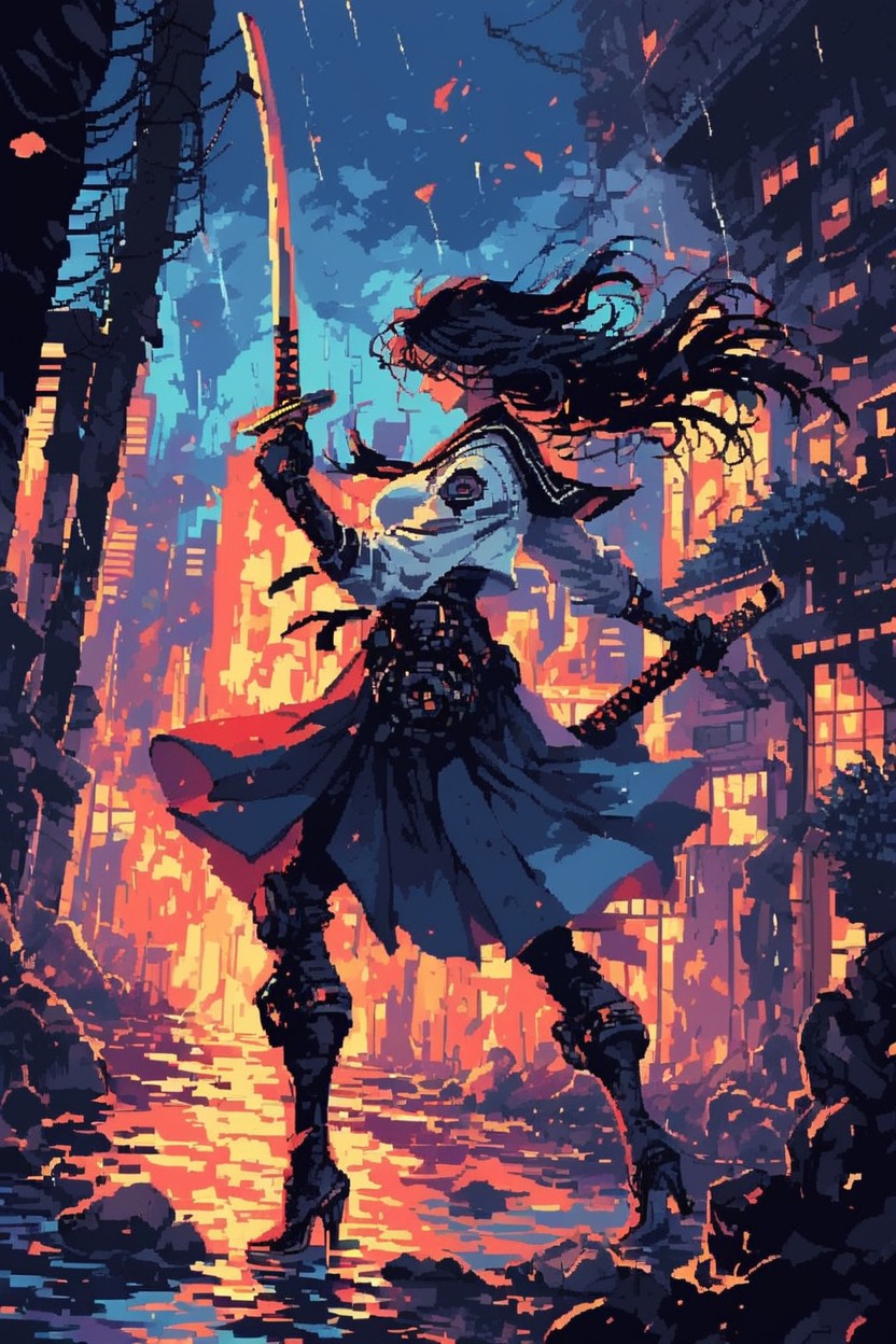 Long Hair, Cyberpunk City, Wet Hair Hentai AI Porn
