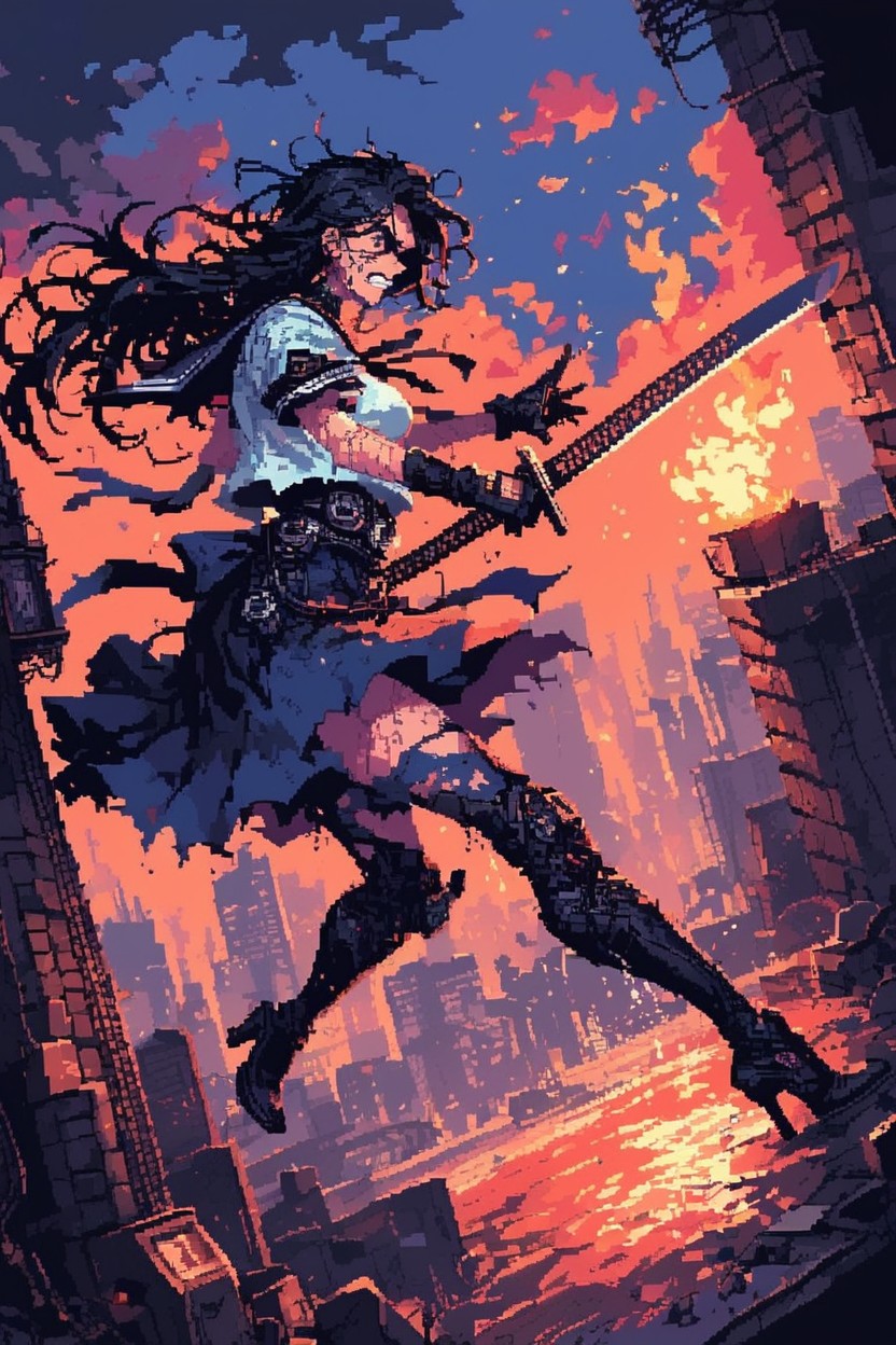 Bounce Breast, Messy Hair, Burning Buildings Hentai AI Porn