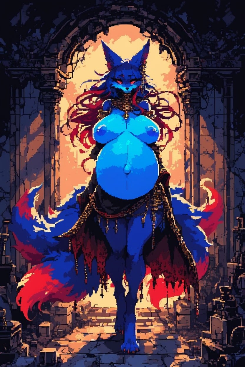 Blush, Light Blue Nipples, Rounded Breasts Furry IA