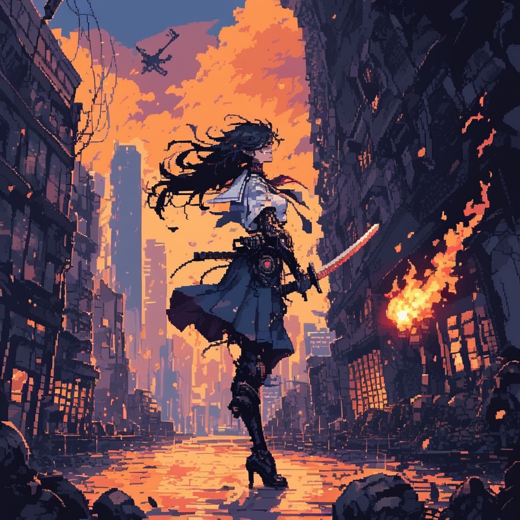 Cyberpunk City, Futuristic City, Holding Katana Sword Hentai AI Porn