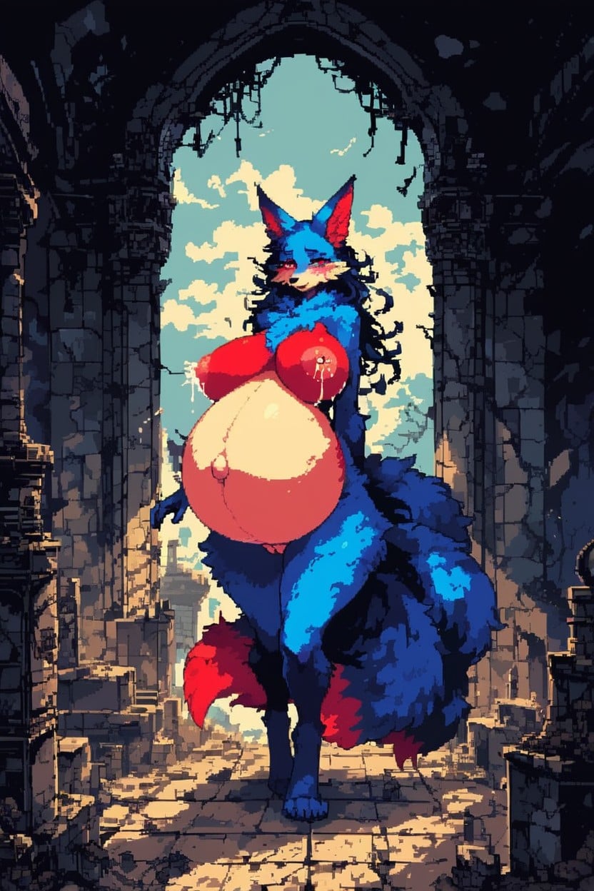 Ruins Background, Soft Shadows, Fluffy Neck Furry IA