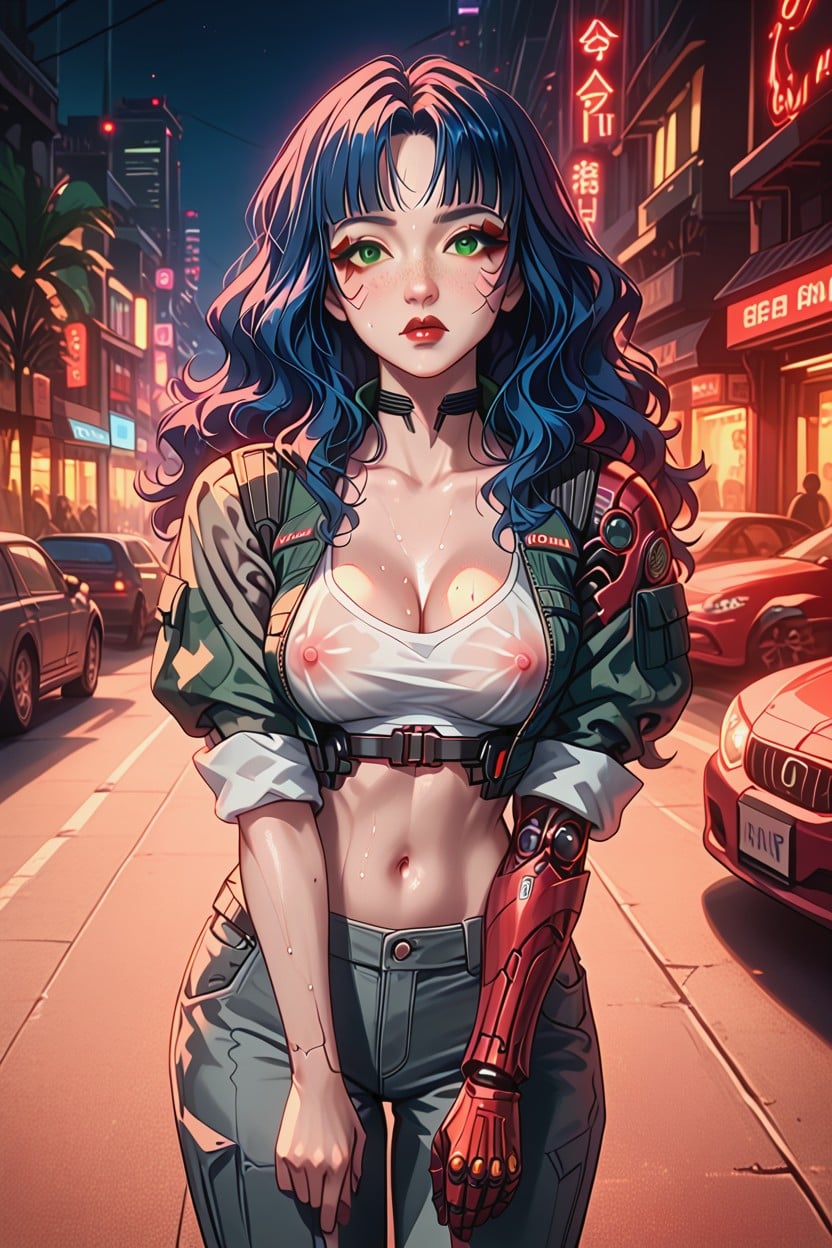 18+, Full Body, Very Long Blue Hair Pornografia de IA