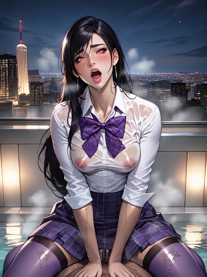 Maximum Slut, Panoramic Futuristic City Background, Visible Nipples Hentai AI Porn