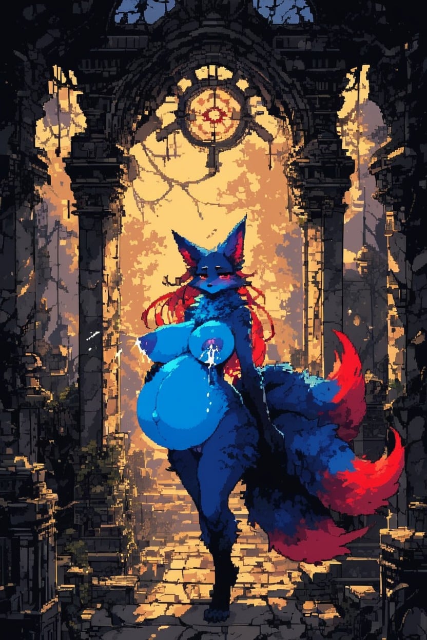 Kitsune, Red Eyes, Big Breasts Furry IA