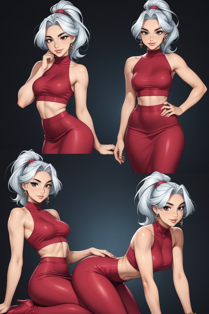 Eyebrows, Curled Up With Hands Between Thighs, Leggings Under Skirt AI Porn