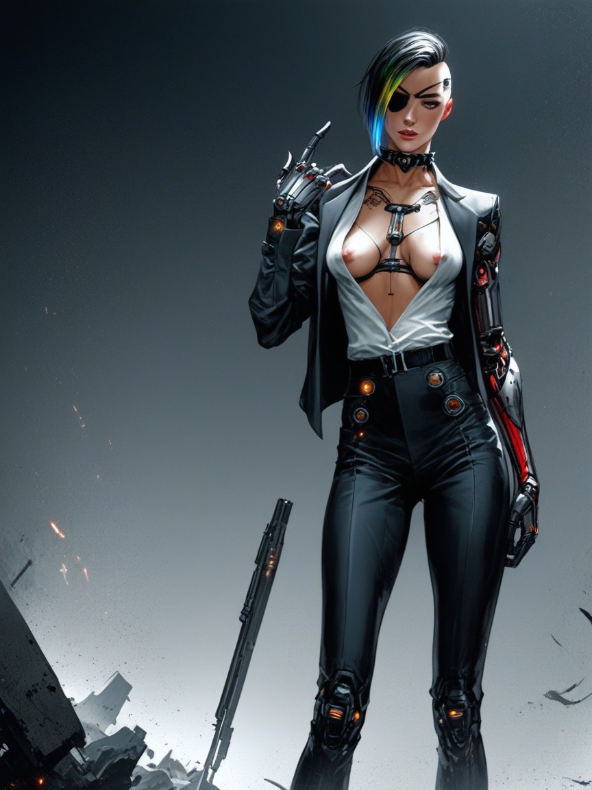 Suit Pants, Mechanical Collar, Hacking Screen AI黄片