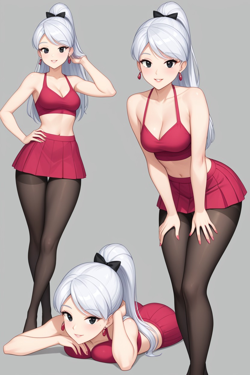Flared Skirt, Lying Sideways With One Leg Bent And Lips Parted, Standing With Arms Above Head And Hips Tilted AI黃片