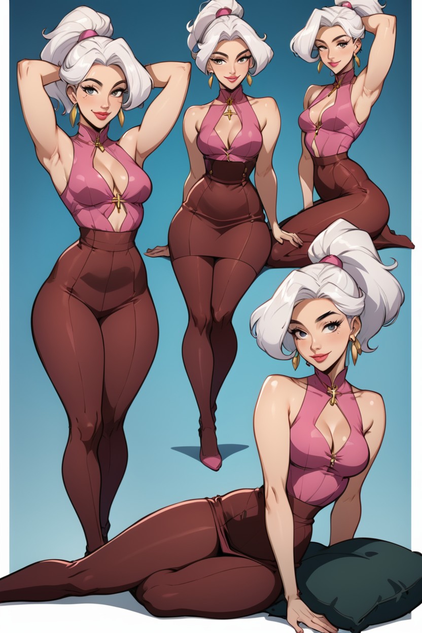 Leggings Under Skirt, Standing With Arms Above Head And Hips Tilted, Lying Sideways With One Leg Bent And Lips Parted AI 포르노