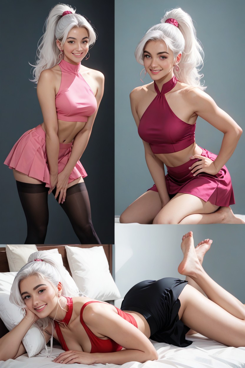 Lying On Her Back With Legs Slightly Open, Standing With One Hand On Hip And A Seductive Gaze, Flared Skirt Porno IA