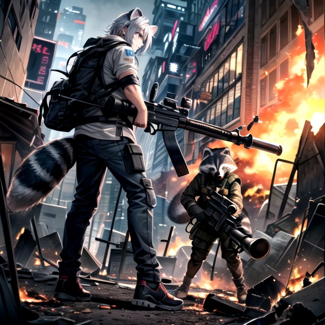 Light Refraction, A Raccoon With A Bazooka, Cyberpunk City Hentai AI Porn