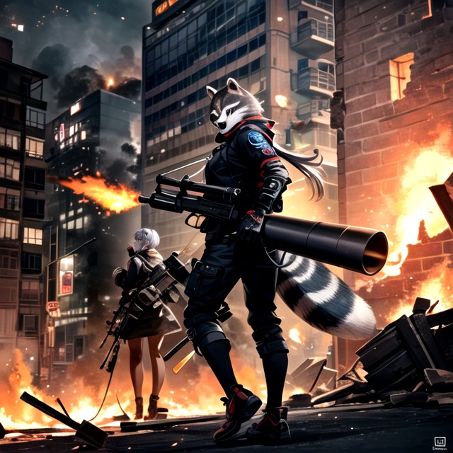 Debris Flying Around, Wide Angle, Aiming A Bazooka Hentai AI Porn