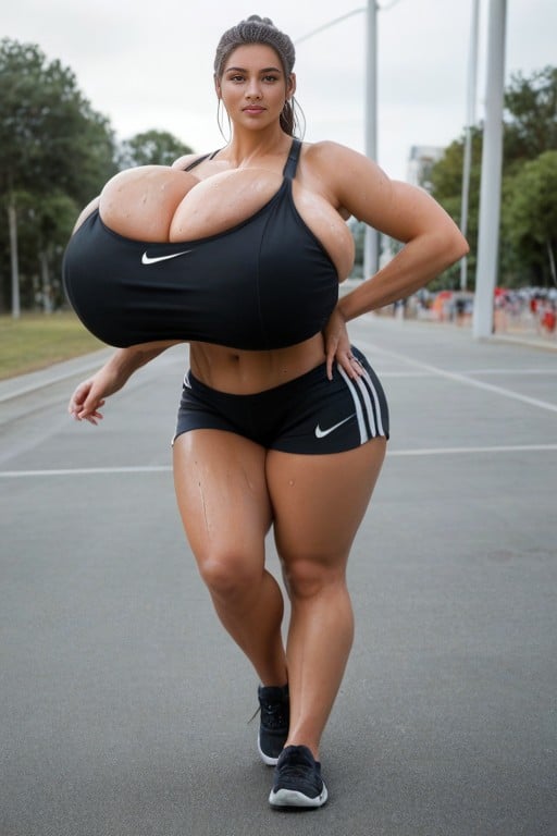Giant Fitness Influencers, 18+, Two Model Face Sweaty Extremely Tall Women AI 포르노