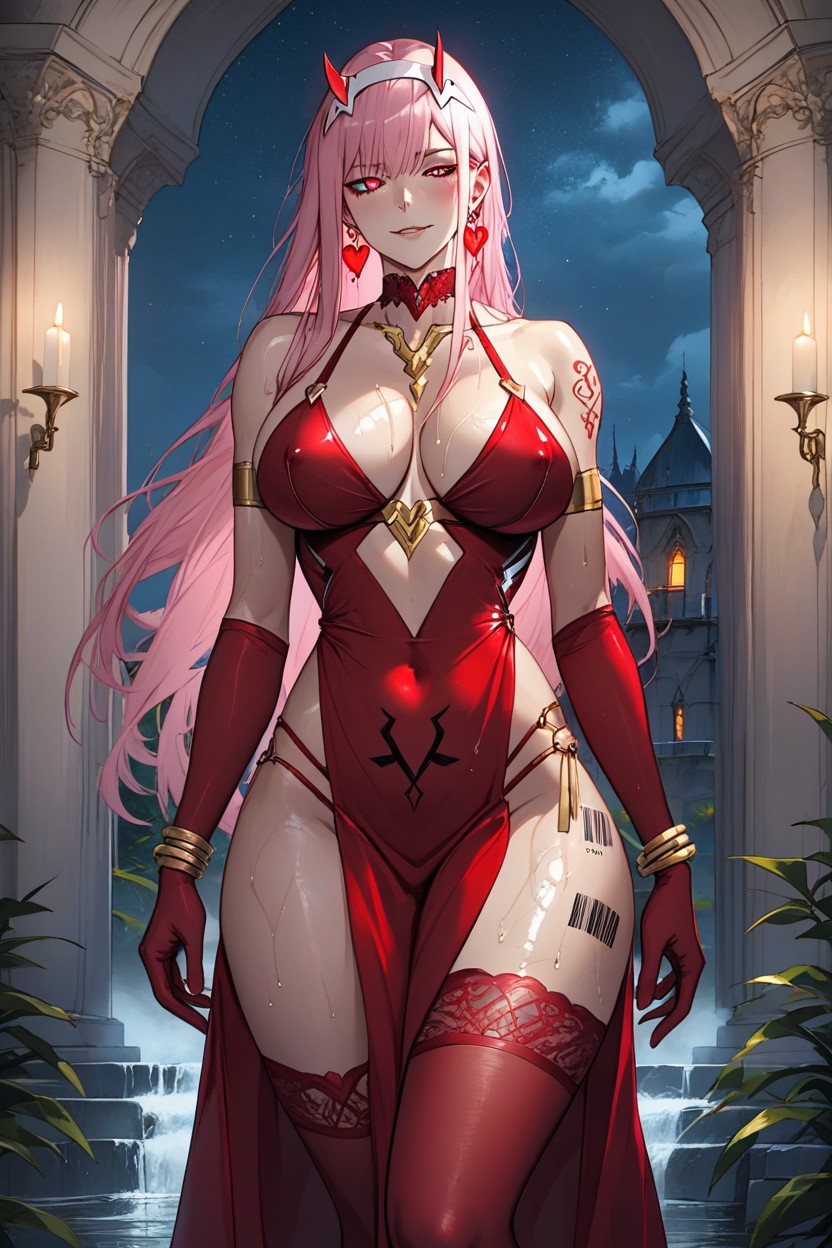 Long Red Nylon Gloves, Wet, Detailed Eyes Hentai AI Porn