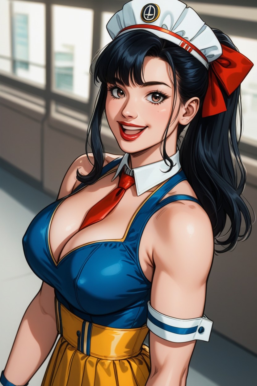 Laughing, Single View, Wearing A Waitress Hat And Waitress Dress Hentai AI Porn