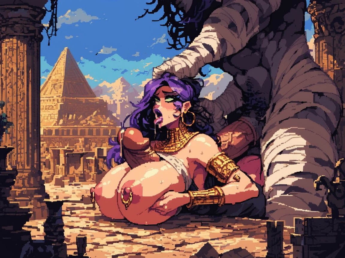 Large Ass, Gold Torn Bra, Purple Eyeliner AI 포르노