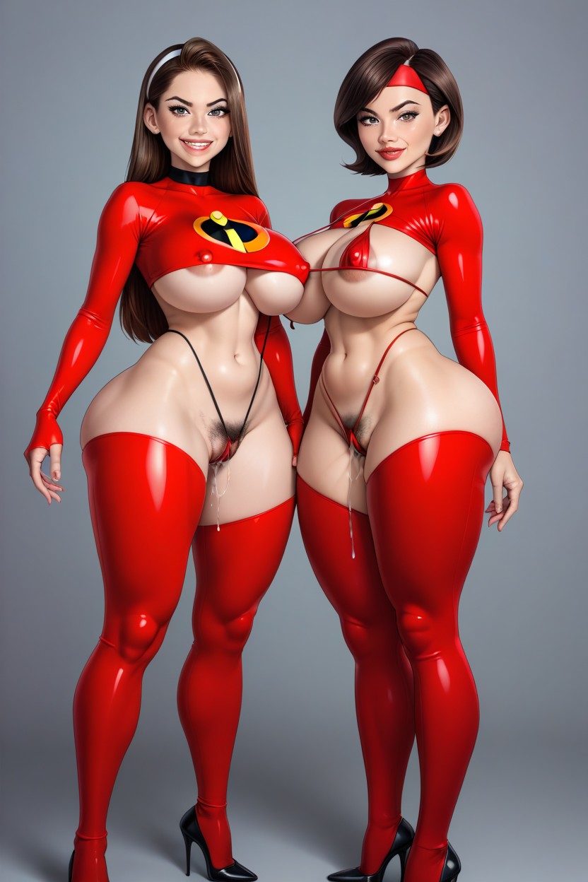 Vello Púbico, Latex T Shirt So Underboob Is Out, Culo Más Grande Que Torso Porno IA