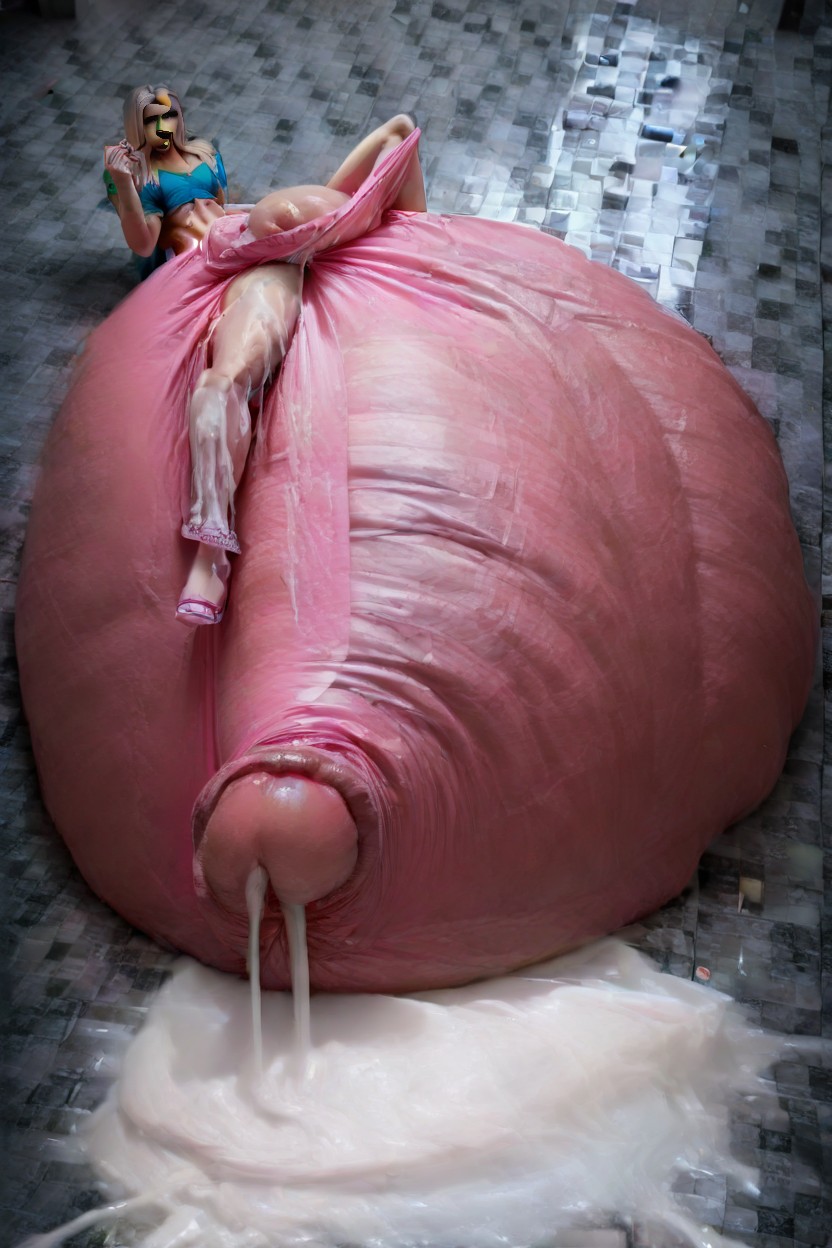 Woman Looking Down At Huge Cock, Massive Breast, Cum Pooling On Floor AI Porn