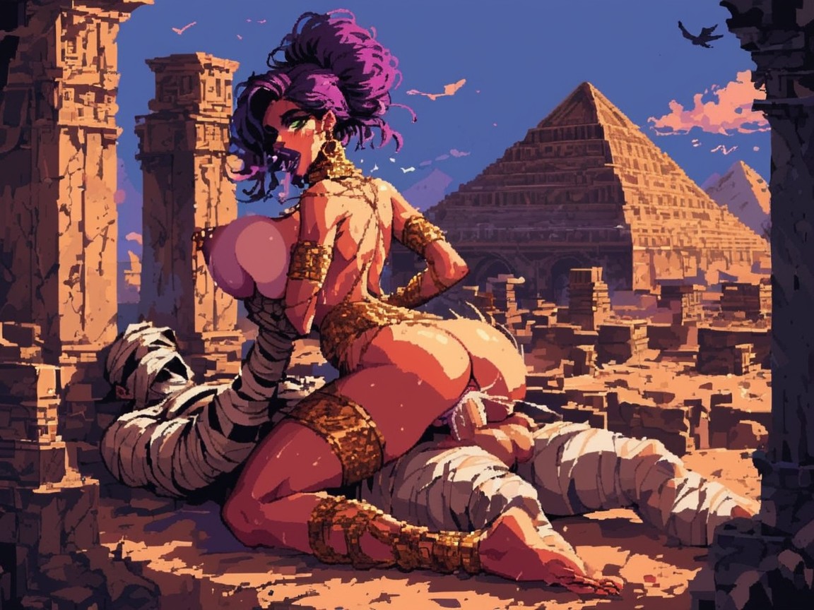 Gargantuan Golden Mummy Cock, Purple Eyeliner, Insanely Wide Open Mouth AI 포르노