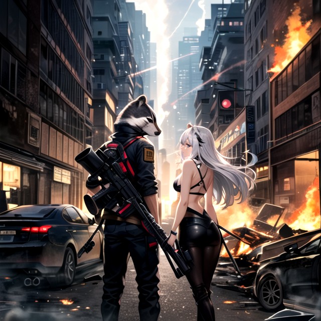 Fire In Background, Large Explosion, Dynamic Back To Back Hentai AI Porn