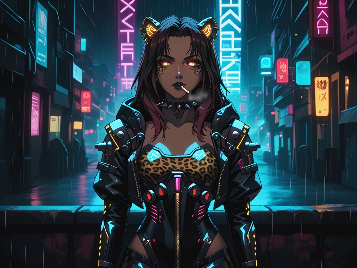 Gritty Neon Color Palete, Woman Holding A Laser Pistol, Petite Poitrine Porno IA Latina