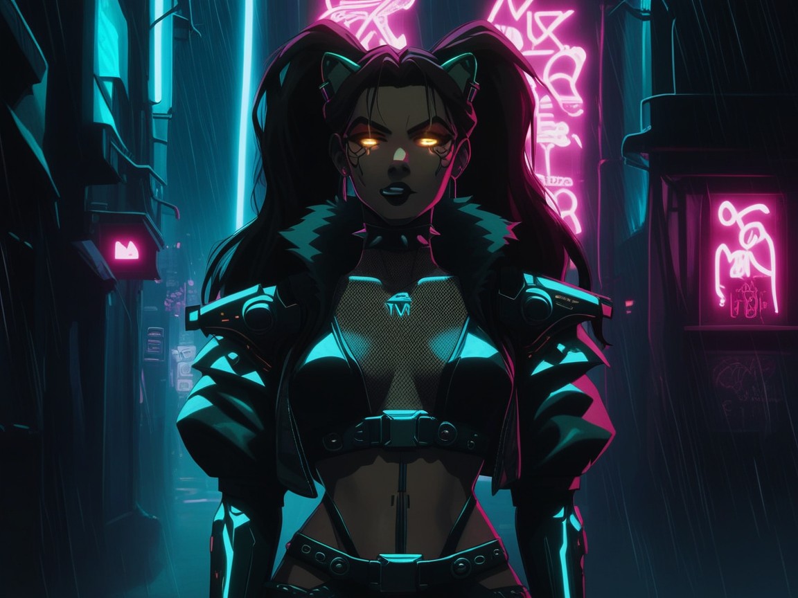 Neon Leopard Tail, Afterimage, Chrome Metallic Chestplate Armor Porno IA Latina