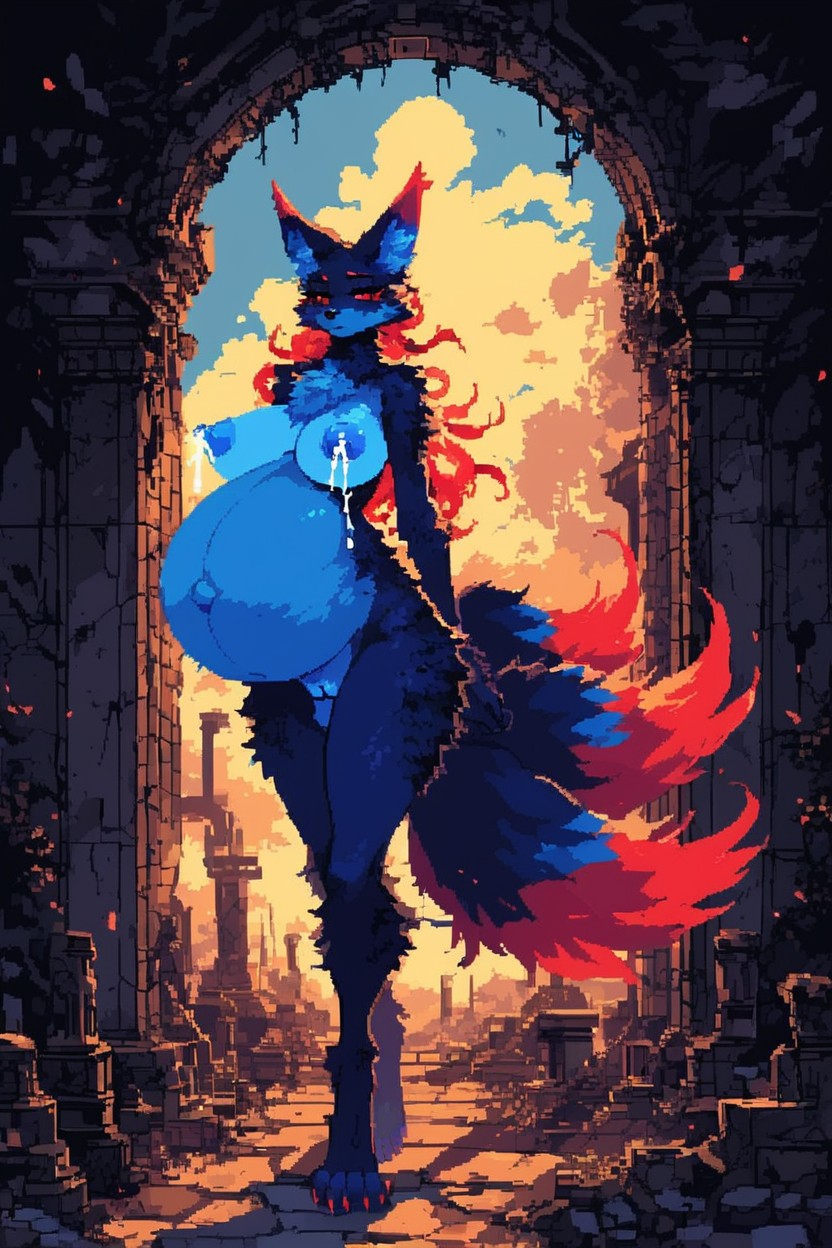Blue Fur, Fluffy Ears, Flirty Furry AI Porn