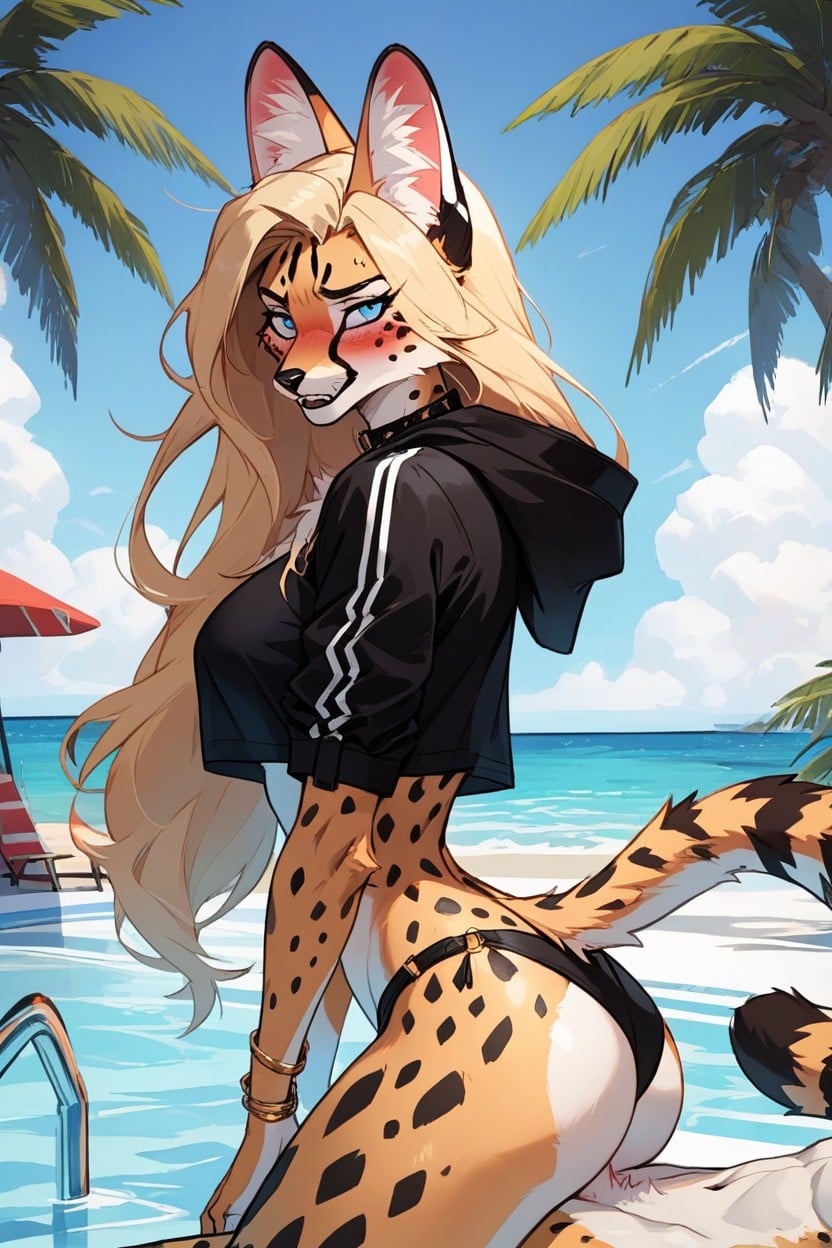 Cowgirl Position, Blue Eyes, Large Furry AI Porn