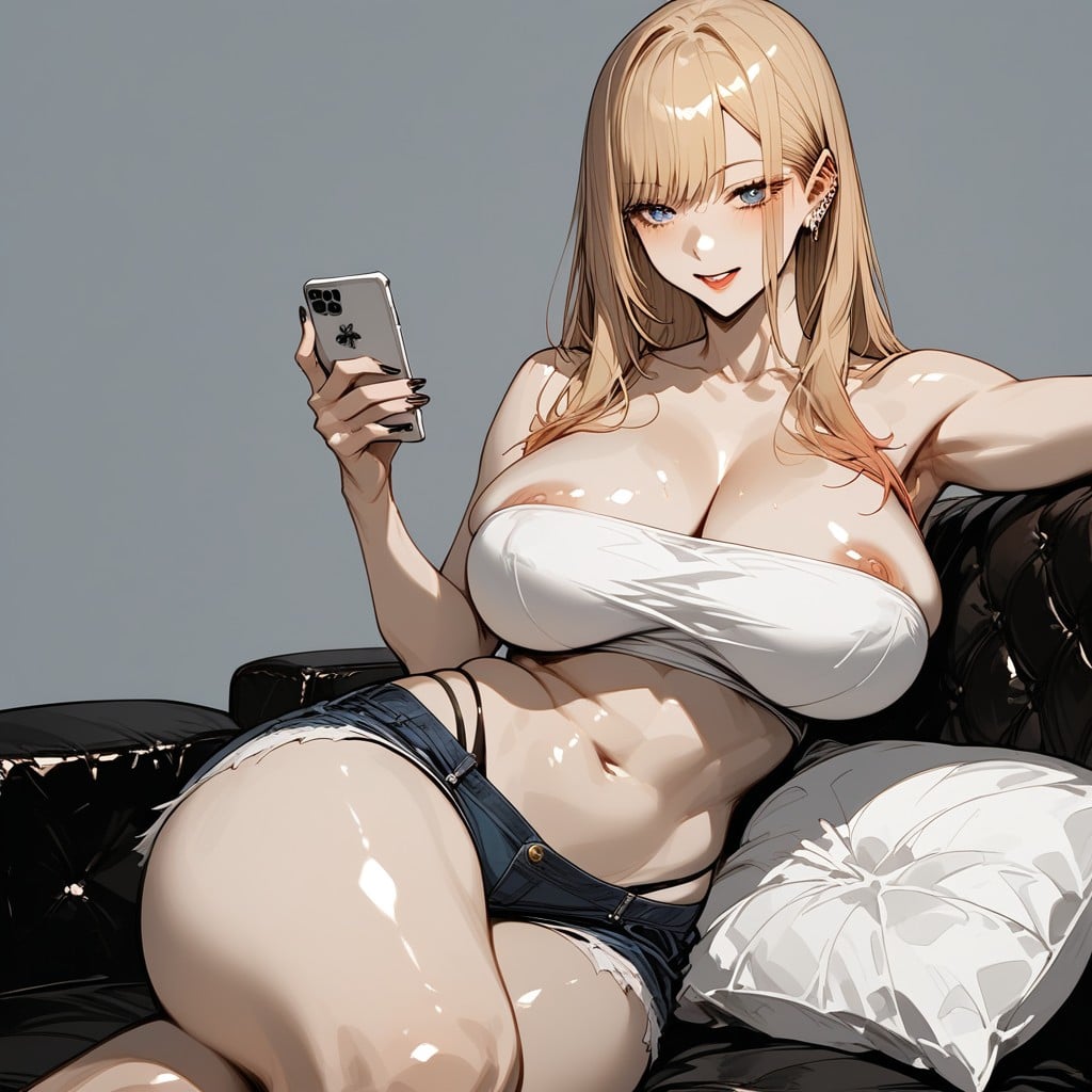 Woman With Drooping Eyes, Woman Lying Lazily On The Sofa, Skin Around The Neck Is Exposed Hentai AI Porn