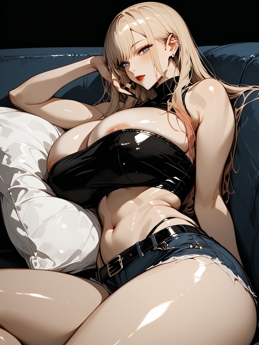 Breast Expansion, Woman With Round Dark Brown Sunglasses On Her Head, Woman In A Belly Baring Outfit Hentai AI Porn