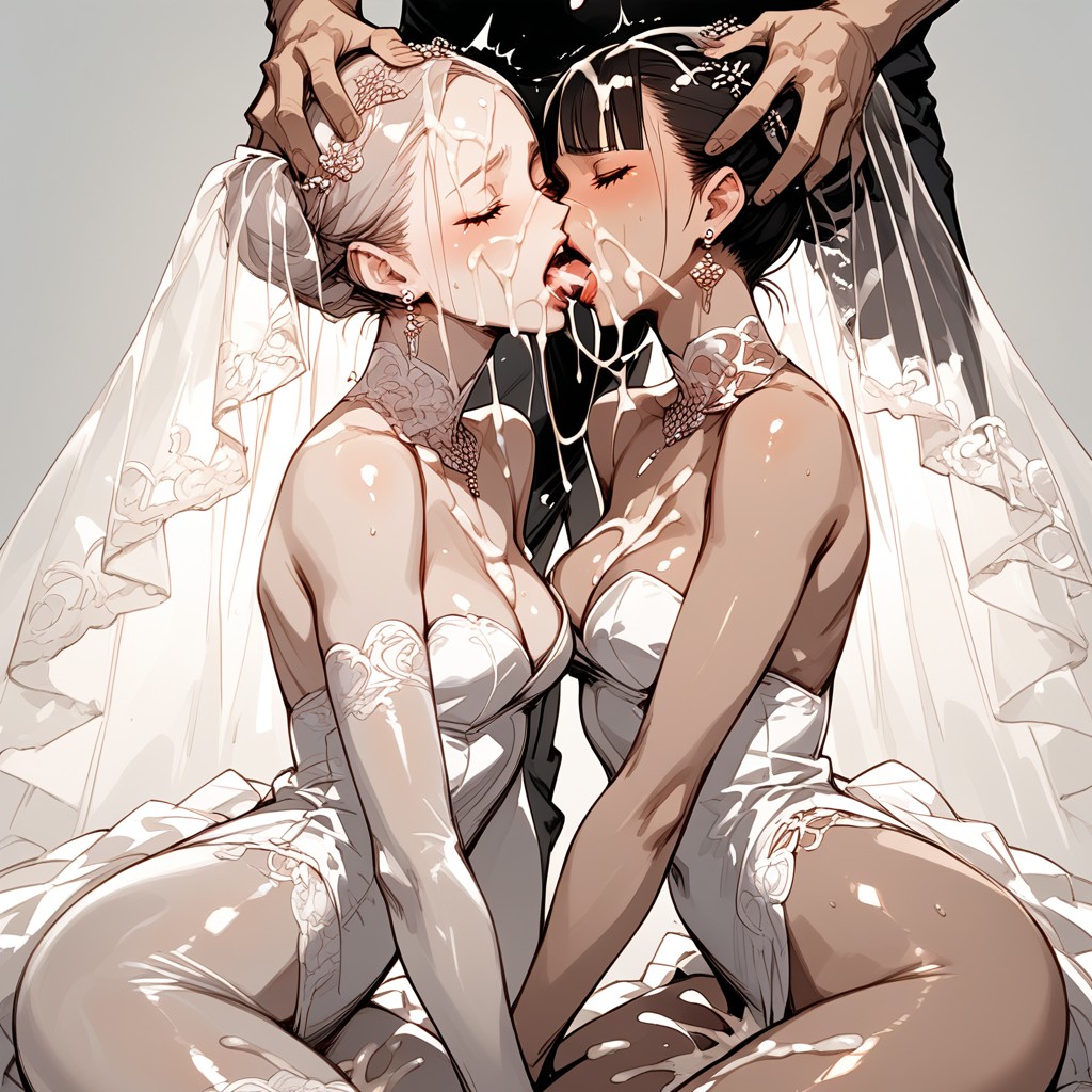 Glossy Lipstick, Excessive Cum On Face, Wedding Dress AI Porn