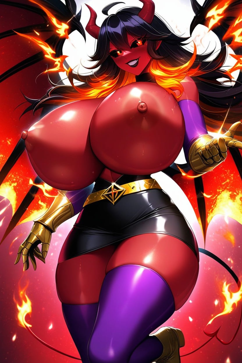 Hyper Breasts, Black Sclera, Purple Thigh Highs AI Porn