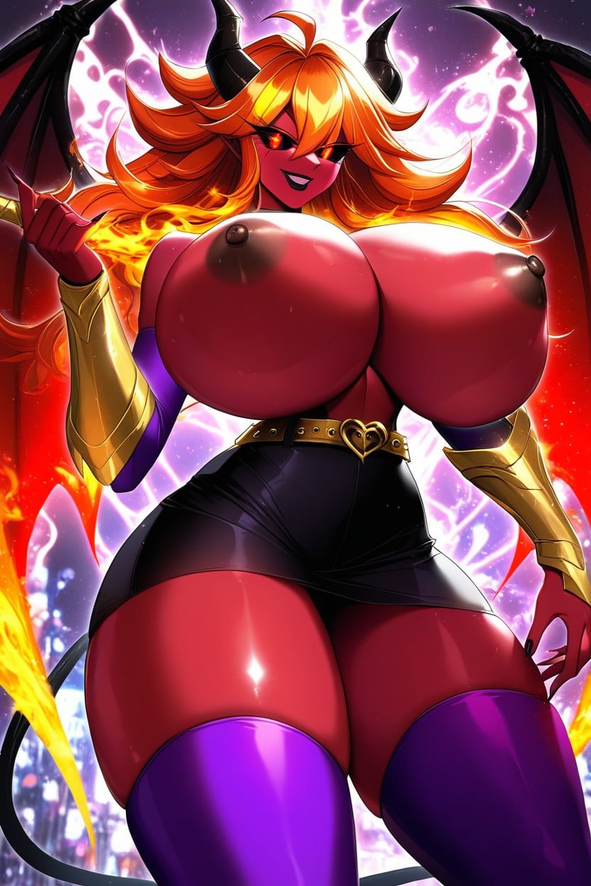 Demon, Red Hair Orange Hair Yellow Hair, Gold Gauntlets AI Porn