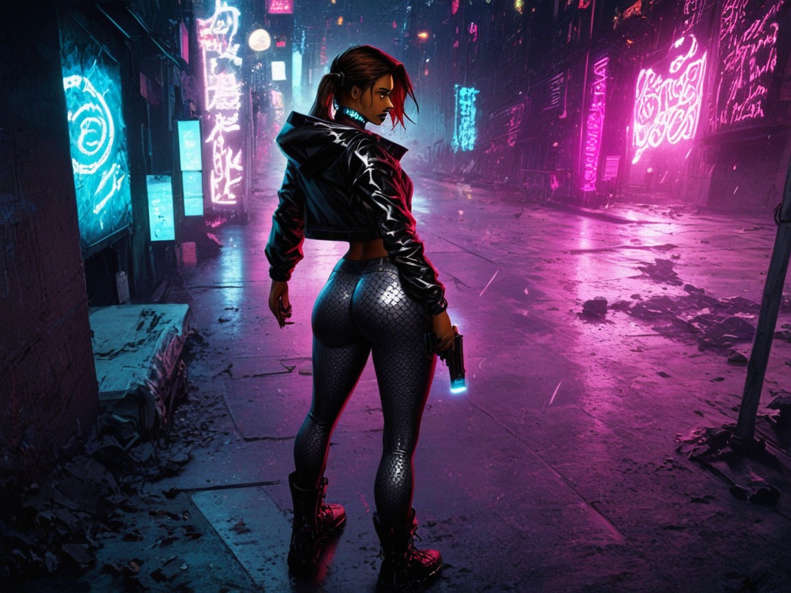 Cyborg Circuits On Neck, One Woman, 單人圖 拉丁AI成人