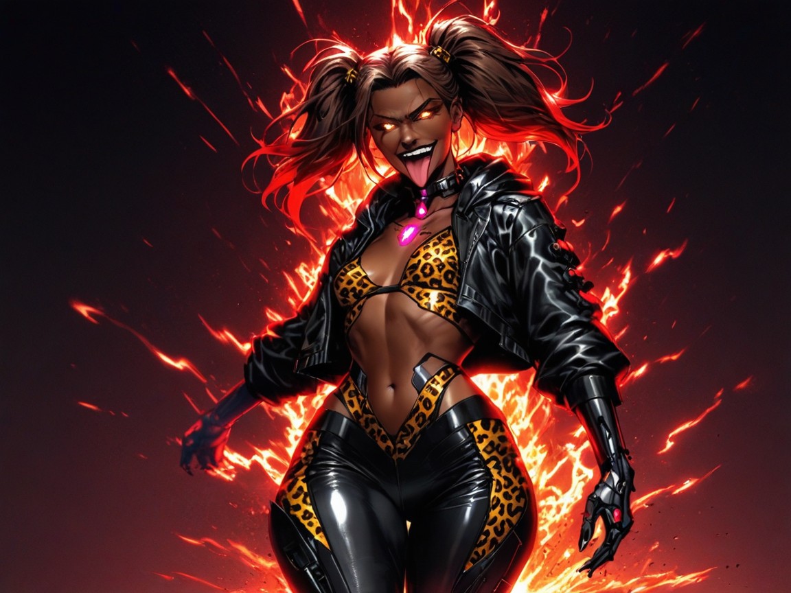 One Woman, Low Chest Width, Wearing Leopard Print Cyberpunk Clothes Latina AI Porn
