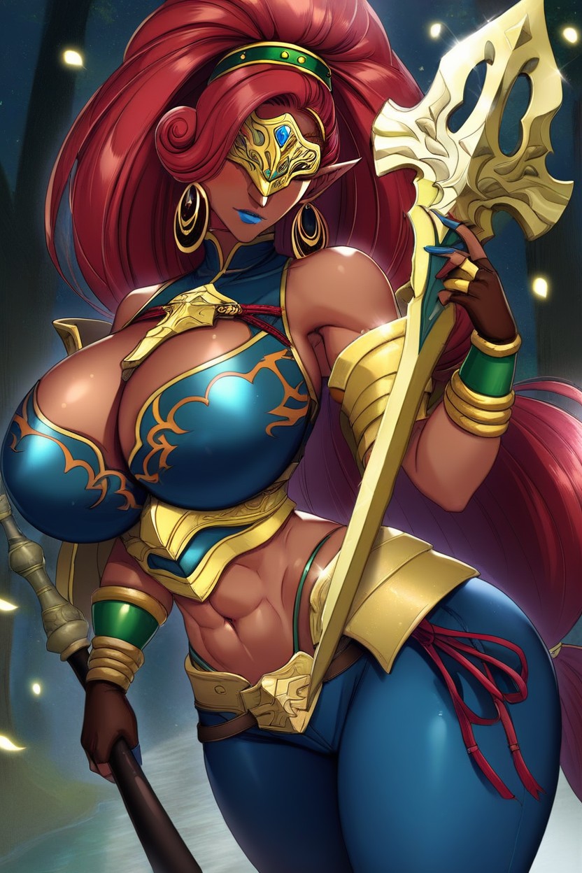 Red Lipstick, Red Hoop Earings, Off Shoulder Hentai AI Porn