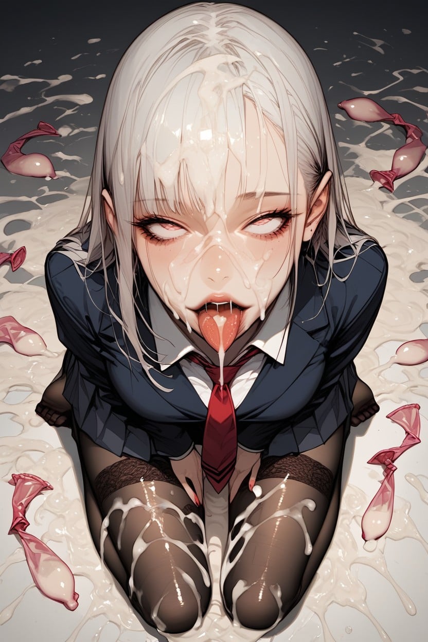 Huge Amount Of Cum, Full-face Blush, Excessive Cum In Hair Hentai AI Porn