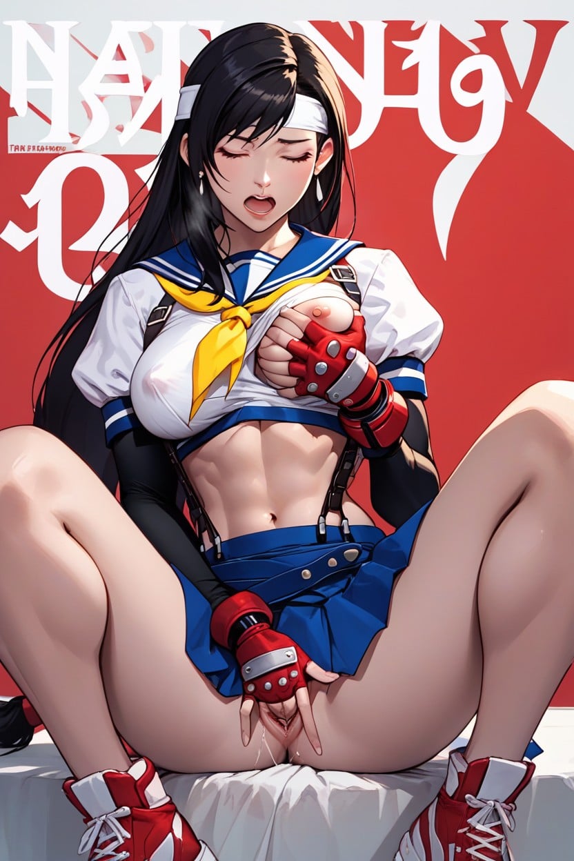 Grabbing Boobs, Beautiful Face, Exposed One Breast Hentai AI Porn