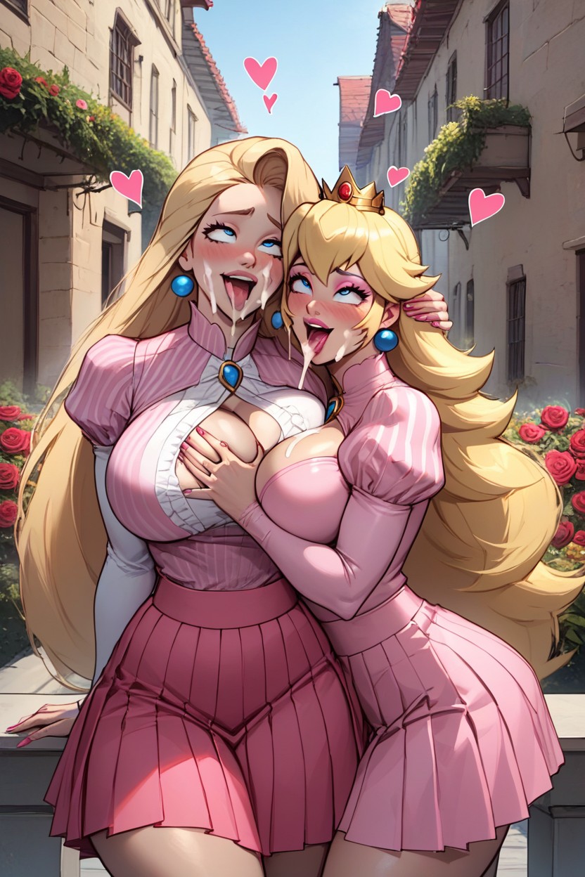 On A Balcony, Holding A Chest, Tight Breasts AI Porn