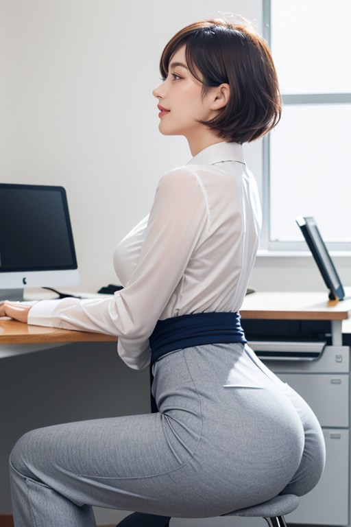 Tight Bulging Office Pants, Large Ass, Short Length AI Porn