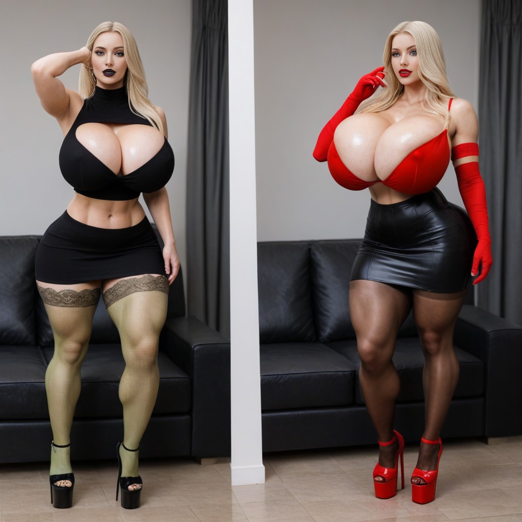 Naked Boobs, Red High Platform Heels, Blue Skin AI黃片